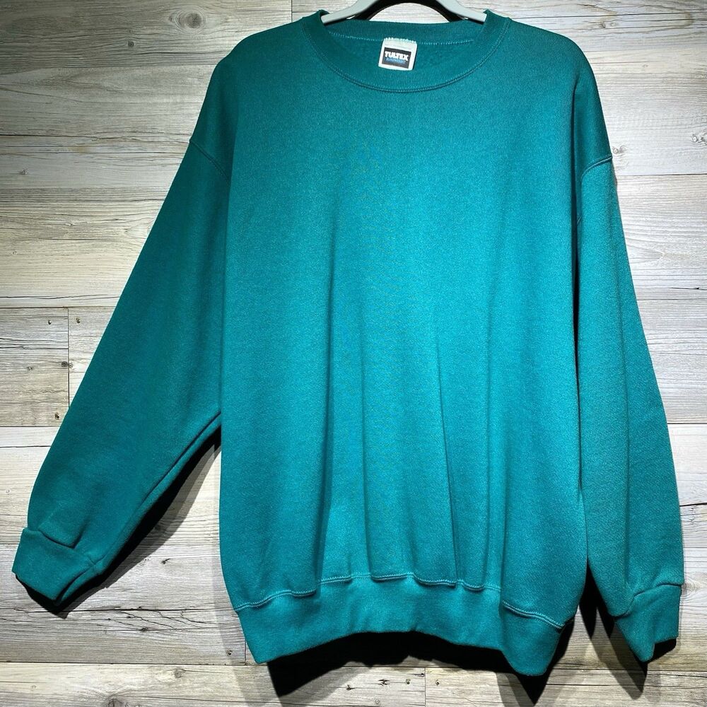 Vintage Tultex Superweight Sweatshirt Teal Blank Men's XL USA Made Crewneck 90s